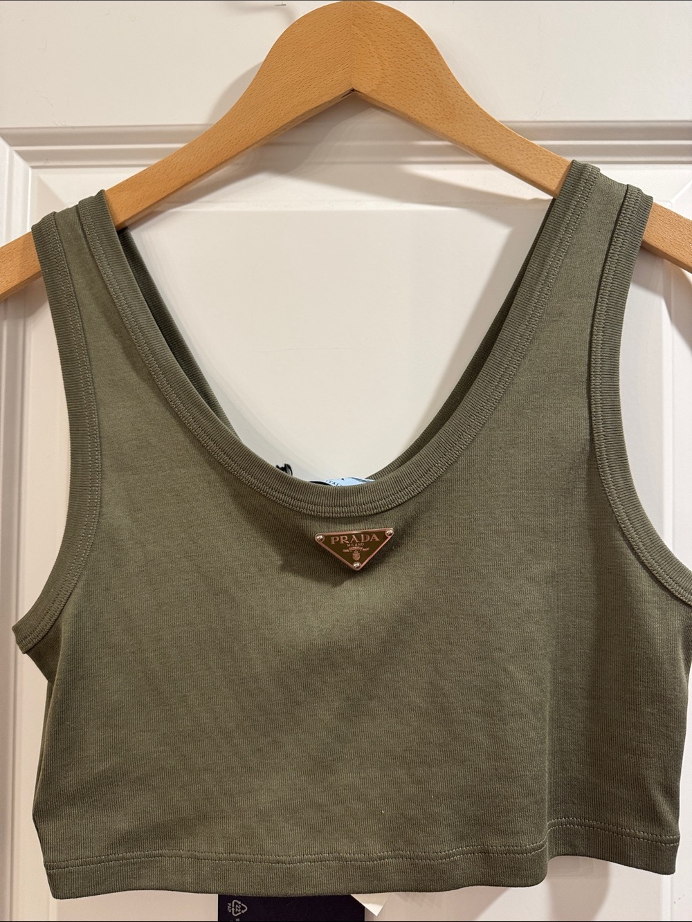 Prada Olive Cropped Tank Top with Triangle Logo